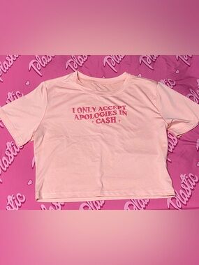 NWOT Pink Cash Apologies Plus Size TShirt Crop Shirt Tee Y2K Lounge Viral Top